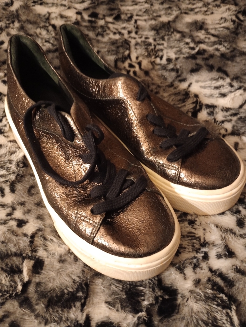 Leather Metallic Bronze Platform Lace-Up Sneakers